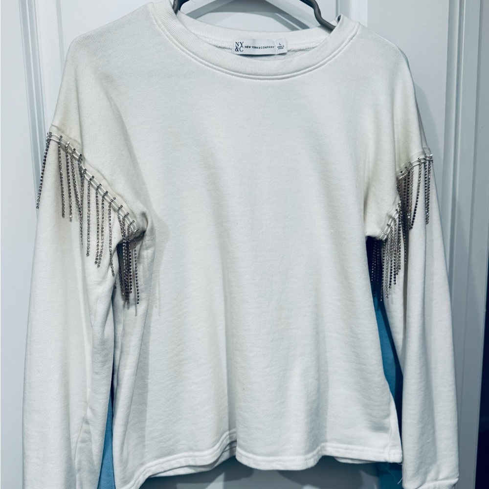 New York & Company Rhinestone Fringe Sweater 💎 ✨